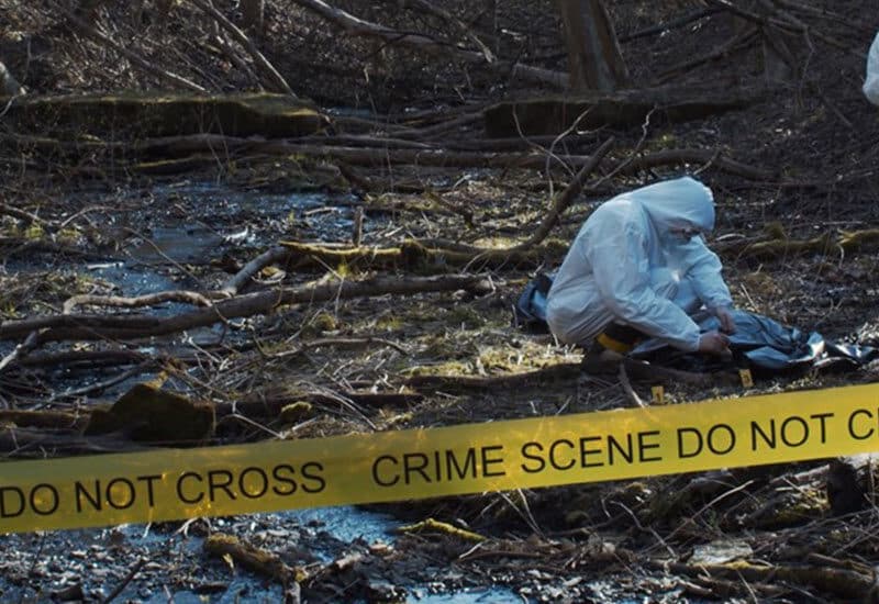 Forensic police investigating crime scene